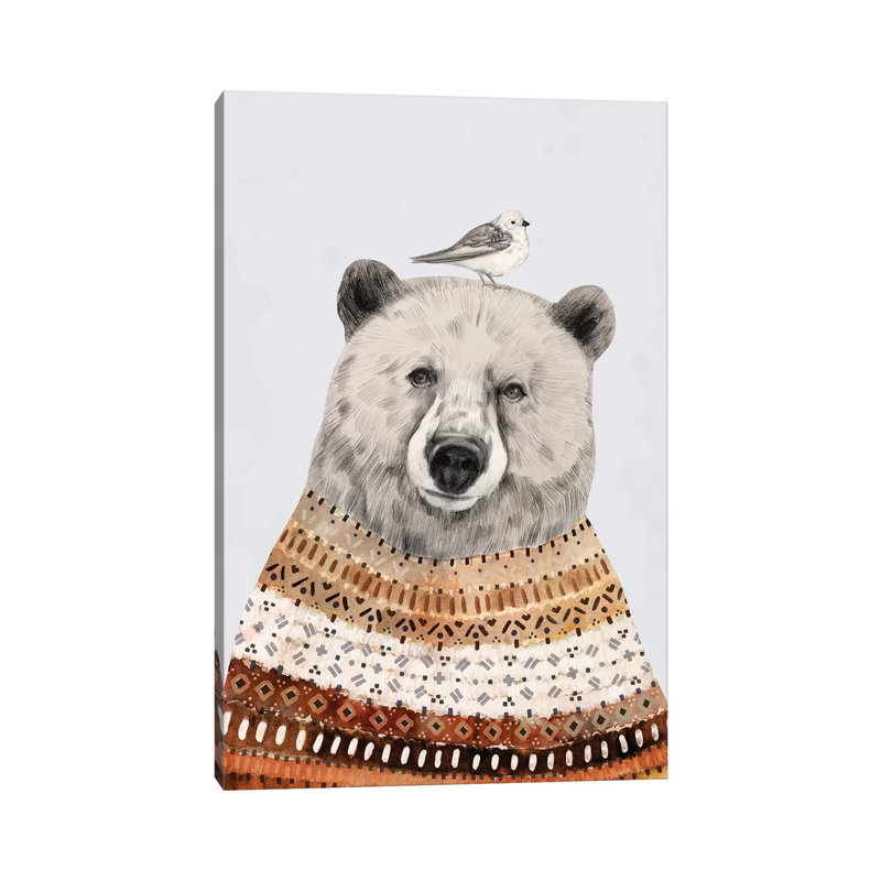 «Fair Isle Bear II» par Victoria Borges - peinture sur toile tendue, H 12 po x l 8 po x P 0,75 po