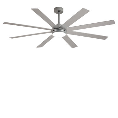 66" Ceiling Fans with Lights, Silver Indoor/Outdoor Ceiling Fan with Remote APP Control, 8 Blades Dimmable Timer Reversible Quiet DC Motor 6 Speeds