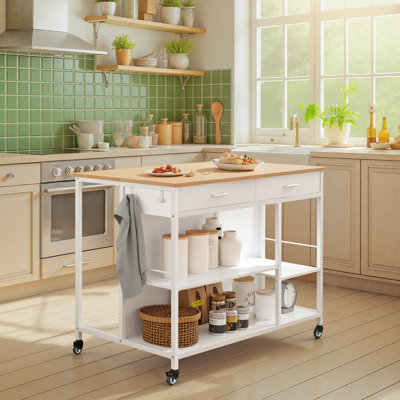 Rolling Kitchen Cart, Kitchen Island On Wheels, 27.6 X 43.3 X 35.4 Inches, For Dining Room by 17 Stories