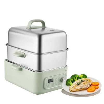 Cuiseur à vapeur électrique en acier inoxydable à 2 niveaux de 13,7 pte pour 3 à 6 portions, cuiseur à vapeur 1500 W pour cuisiner avec 9 réglages préprogrammés, garder au chaud, pour les légumes, les fruits de mer et le riz, vert