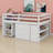 Loft Bed With Retractable Writing Desk And 3 Drawers, Wooden Loft Bed With Storage Stairs And Shelves-1398124144