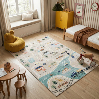 Tapis bleu / gris 4 pi x 6 pi (3 pi 11 po x 5 pi 10 po) de couleur bleu clair / gris et gris, gris, gris et gris