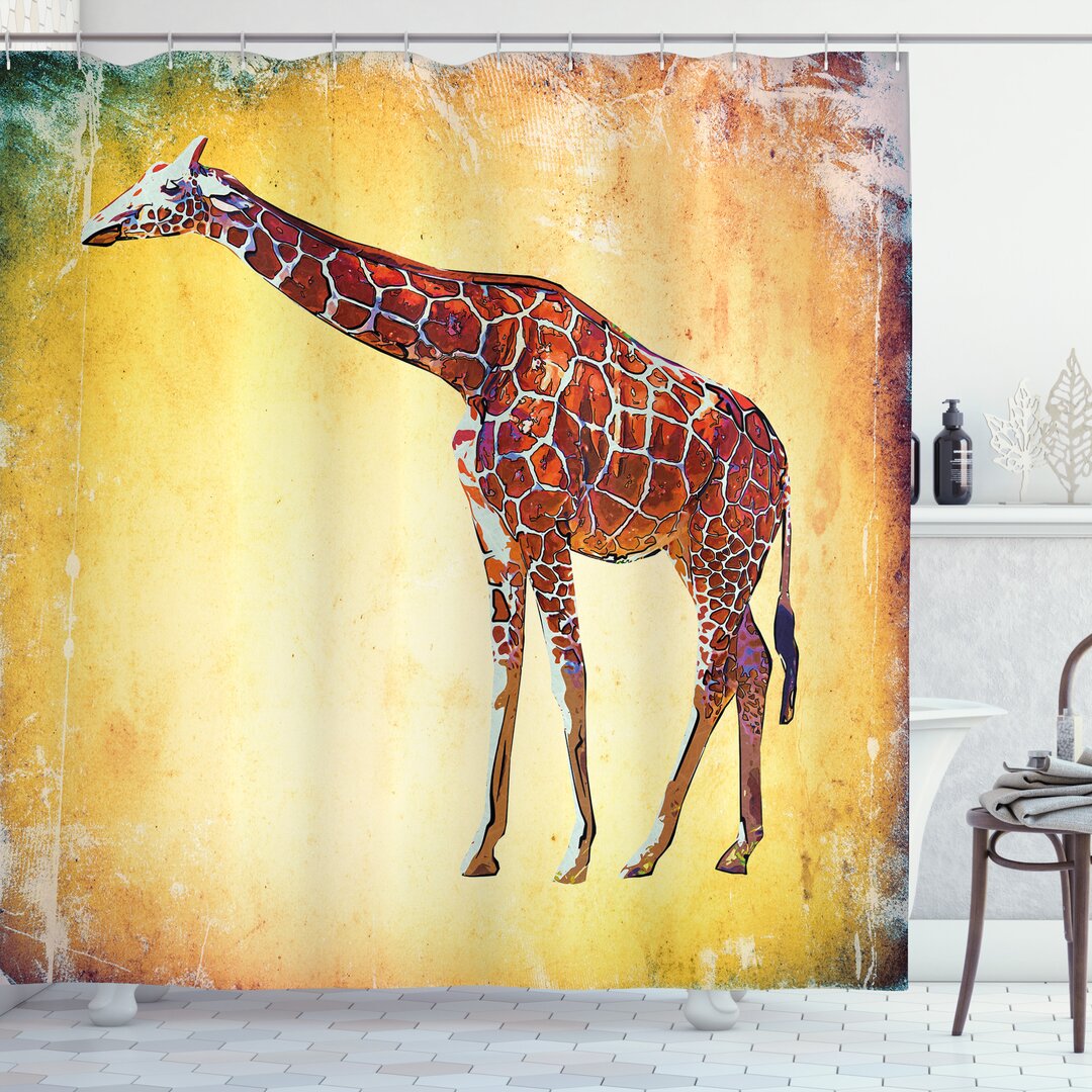 Duschvorhang, Vintage Scenic, Giraffe, Mehrfarbig