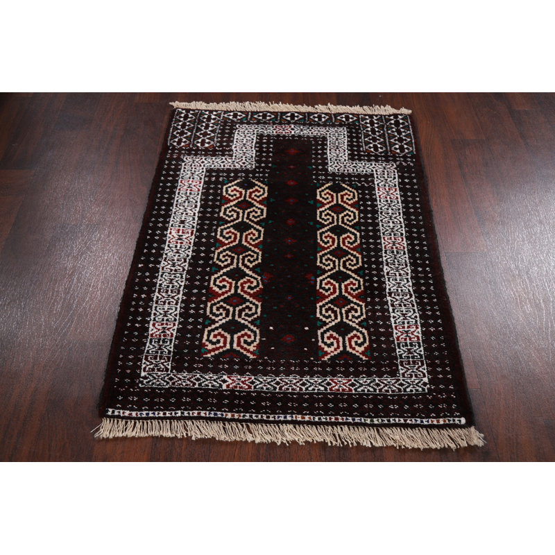 Tapis unique en laine noué à la main Balouch 2 pi 10 po x 3 pi 10 po brun nouvel âge Noby