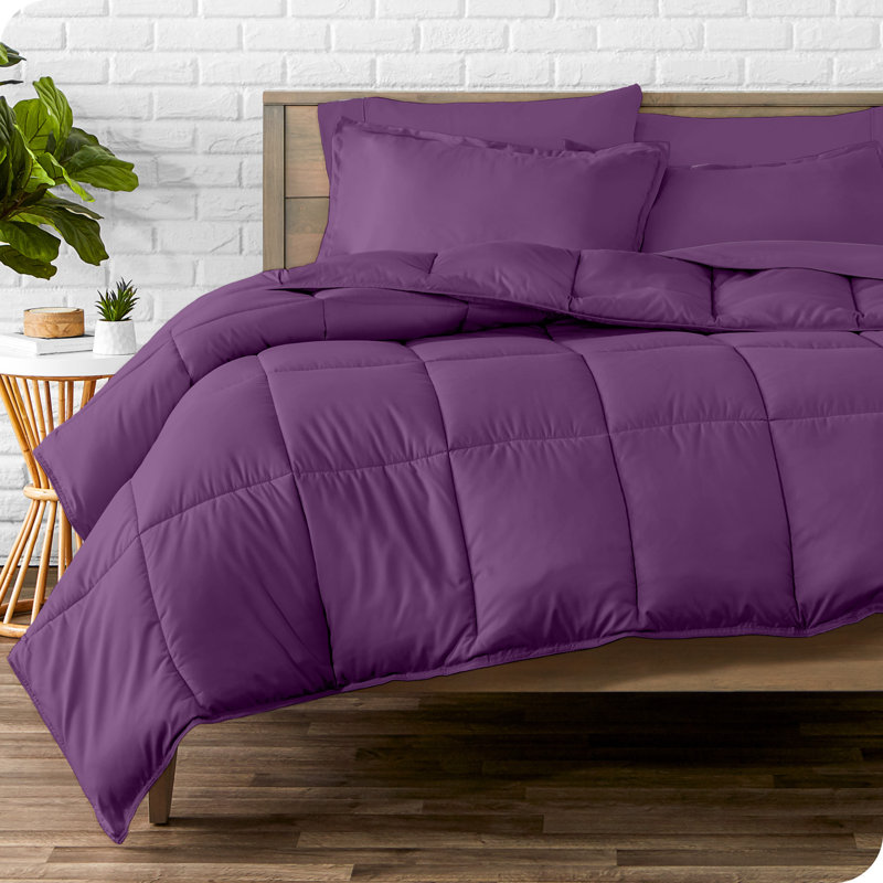 Lit dans un sac en microfibre 1800 de qualité supérieure 1800, Édredon simple + 4 pièces supplémentaires, Prune / prune