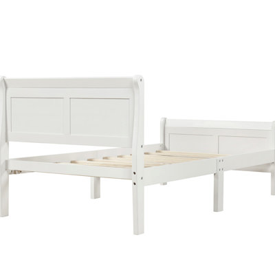 Structure de lit plateforme blanche simple en bois massif avec tête de lit
