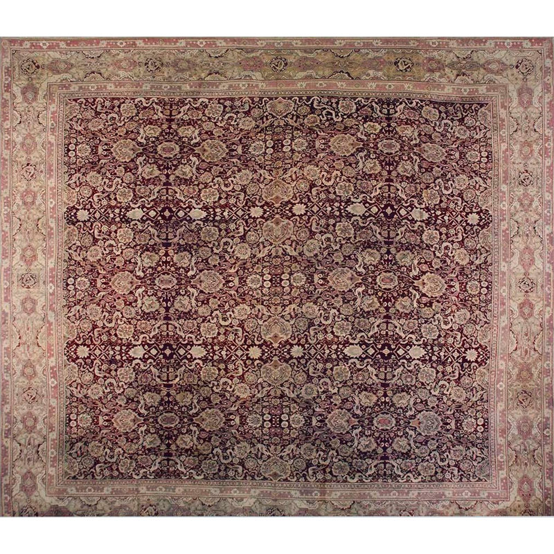 Grand tapis Agra indien du milieu du 19e siècle sur fond bourgogne classique