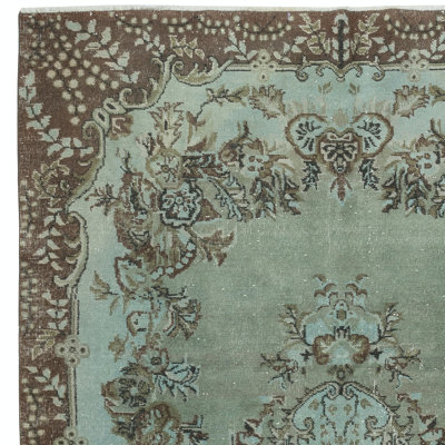 6.7x11.5 Ft Blue Hand Knotted Turkish Rug, Contemporary Medallion Design Carpet