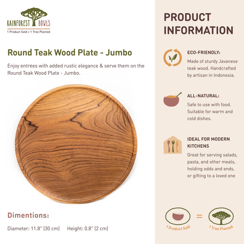 Round Teak Wood Plate - Jumbo