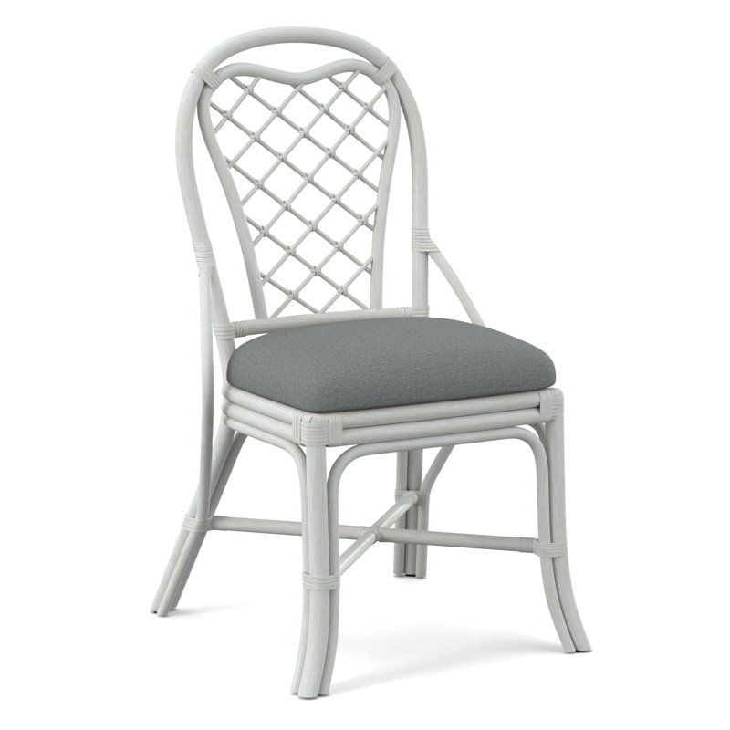 Trellis Back Side Dining Chair, Bisque, Light Blue Performance Fabric; 0851-55