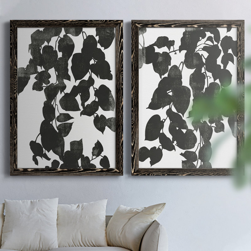 Silhouette de Pothos I - ensemble de 2 peintures sur toile encadrées, H 37,5 po x l 55 po x P 1,5 po, Noir