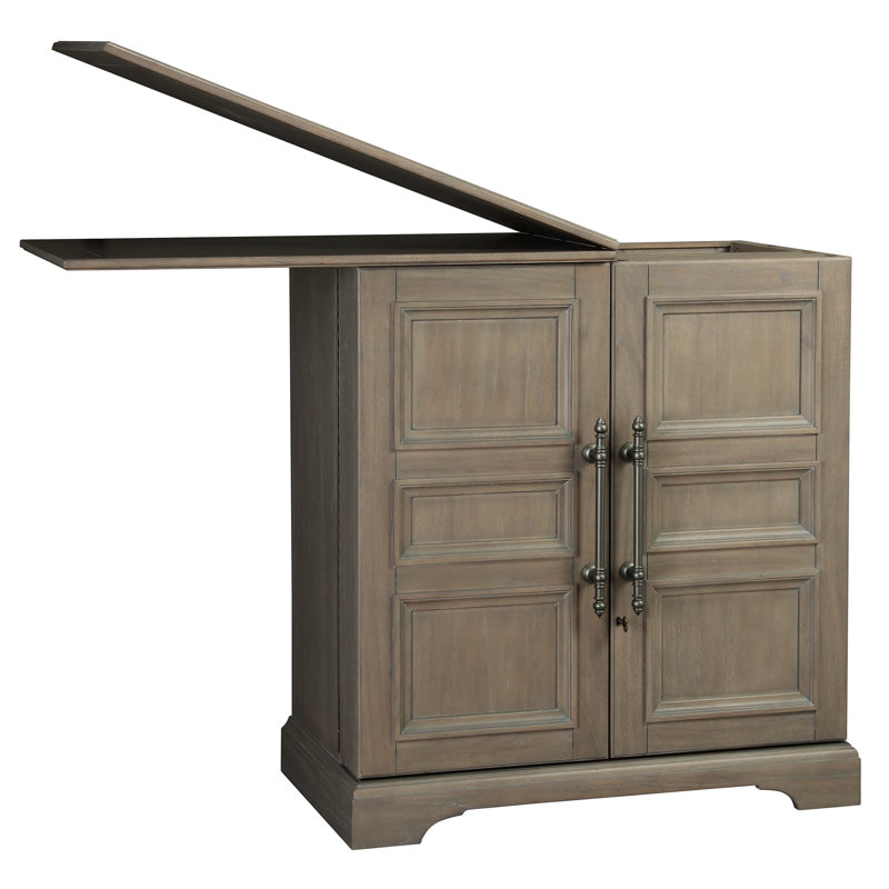 Gray Brown Hardwood Transitional Bar Cabinet