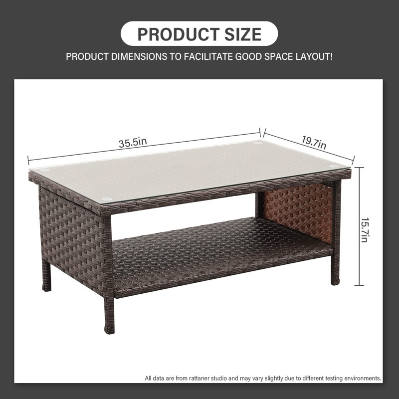 Table basse d'extérieur en osier 2 couches, Brun