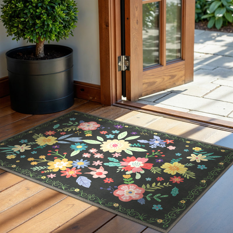 Aloha Washable Rug Outdoor Floral, Non-Shedding & Easy to Clean, Ideal for Patio, Backyard, Mudroom, Rectangle 8' x 10'
