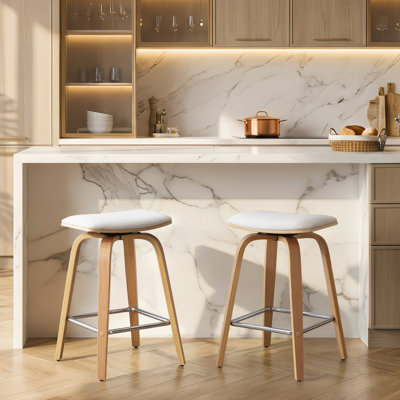 26 '' Swivel Upholstered Counter Stool with Bentwood Frame