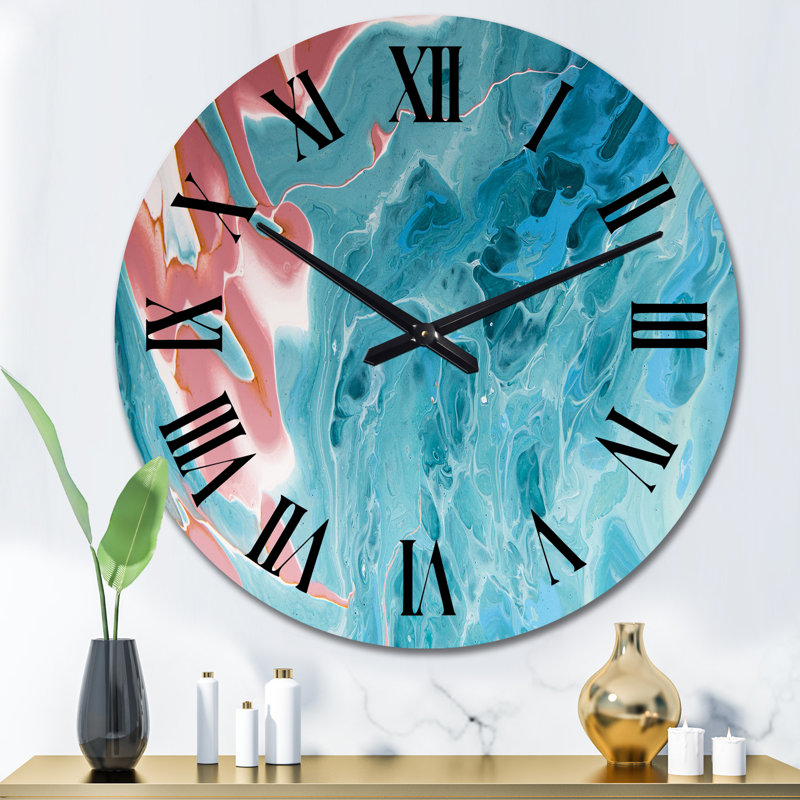 Horloge murale moderne translucide à l'encre rouge et bleue IV, Moyen