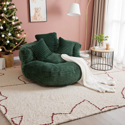 Pouf géant SYROVA 42,5 po en velours côtelé avec dossier haut, accoudoirs, rembourrage en mousse à mémoire de forme et 3 coussins décoratifs