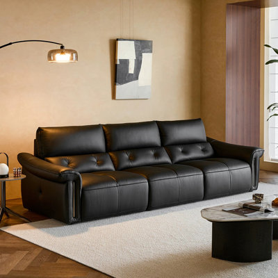 Black Genuine Leather Modular Sofa cushion couch
