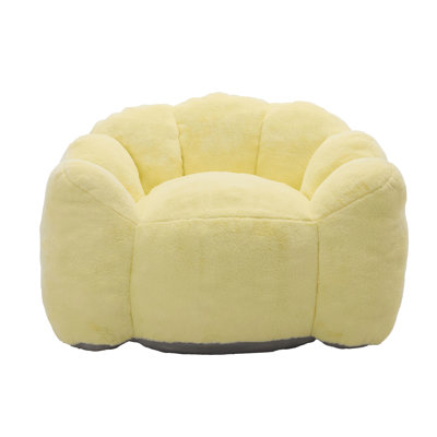 44" Faux Fur Bean Bag Chair with Armrest and Pull Ring, Memory Foam Filled Lazy Sofa with Non-Slip Base, Easy Clean, No Assembly, for Living Room Bedroom