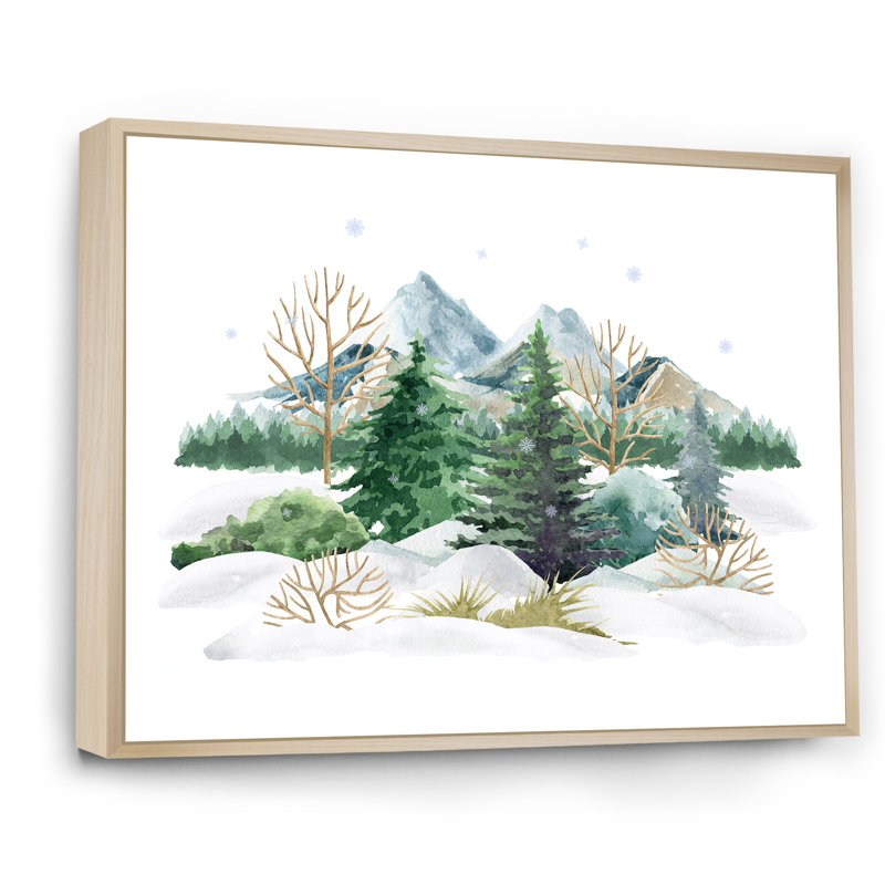 Winter Forest Landscape Nature Scene - Peinture sur toile, H 16 po x l 32 po, Cadre flottant en érable