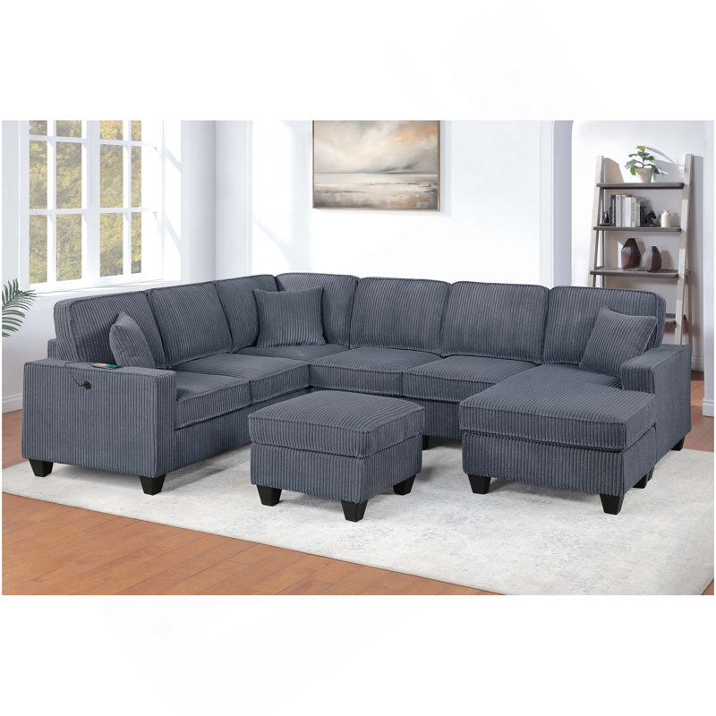 Dark Gray Finish  LAF Loveseat With USB Port Modern Style 5Pc Sectional Set Corner Wedge Armless Chair Cocktail Ottoman RAF Loveseat With Storage Primary Living Room
