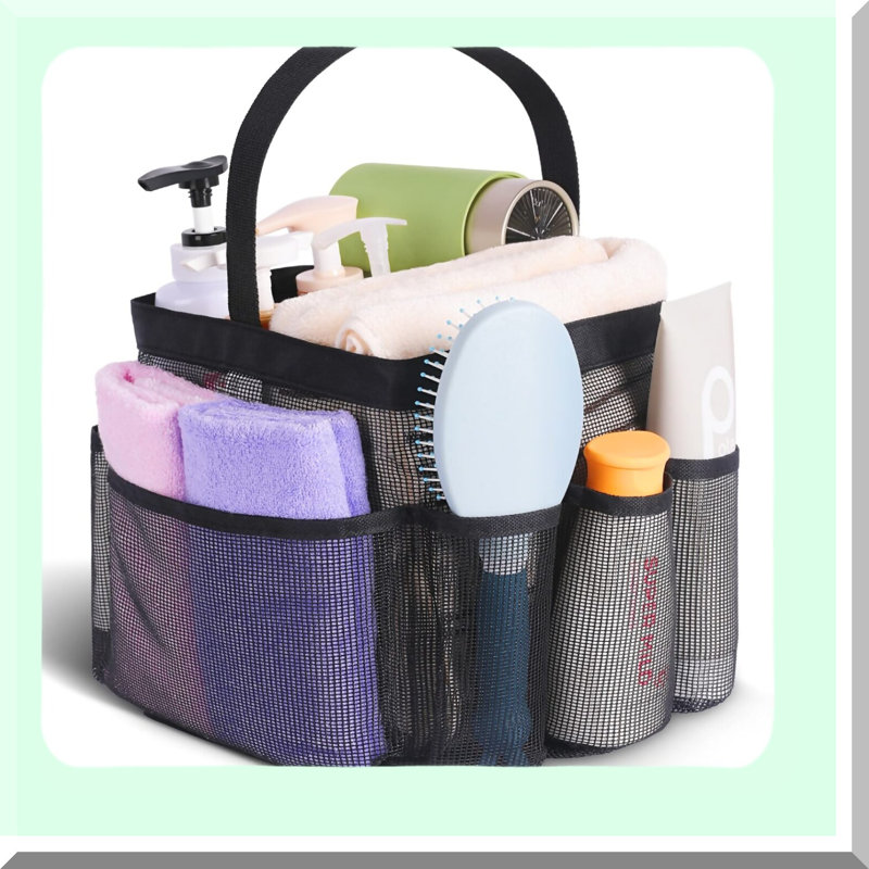 8-Pocket Mesh Shower Caddy with Handle – Portable Dorm Room, Gym & Travel Organizer (Caddy Only, Accessories Not Included)