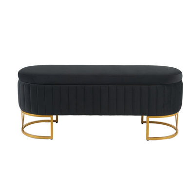 Storage Bench Bedroom Bench, Velvet Oval Upholstered End of Bed Bench with Golden Metal Legs, Modern Storage Ottoman Bench for Bedroom, Living Room, E