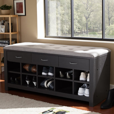 Crimson Grey Fabric Upholstered Cushioned Entryway Bench