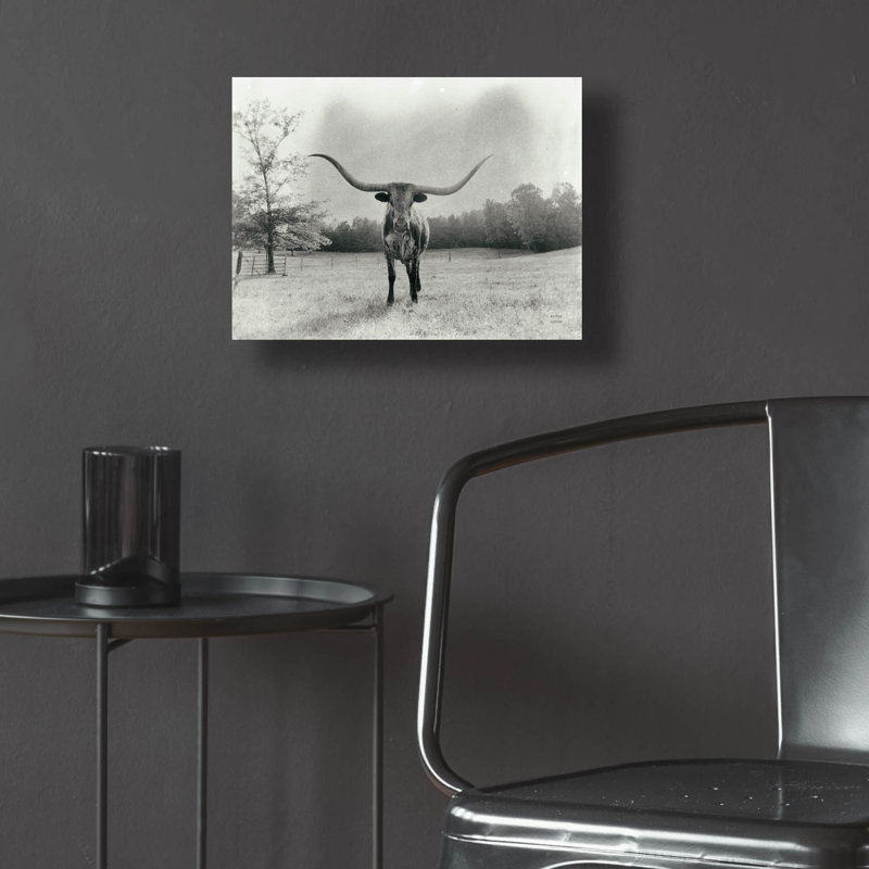  «Longhorn Backlit Aged» par Nathan Larson, art mural en verre acrylique, 36 po x 24 po, H 12 po x l 16 po x P 0,13 po