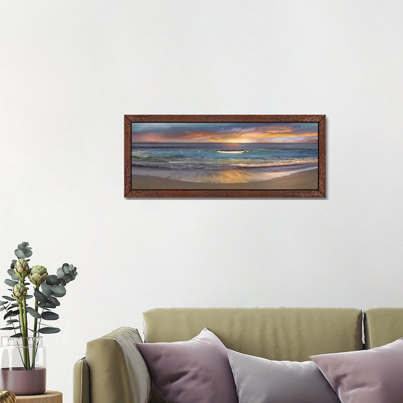 Malibu Alone 1 Piece Panoramic Wall Art on Canvas, 30.48 cm H x 91.44 cm W, Brown Framed