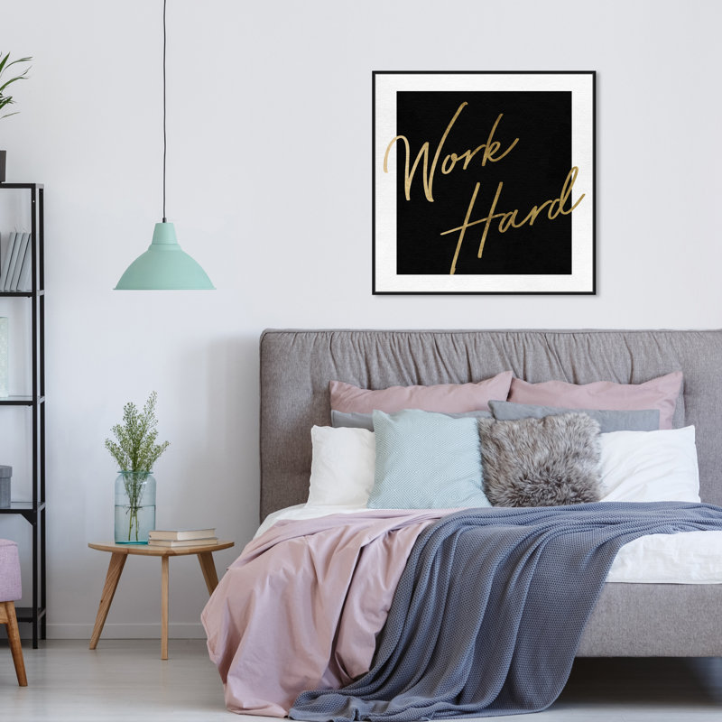" Work Hard Gold ", 30'' H x 30'' W, Black Framed Canvas