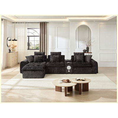 Canapé modulaire modulaire avec coussins décoratifs noir