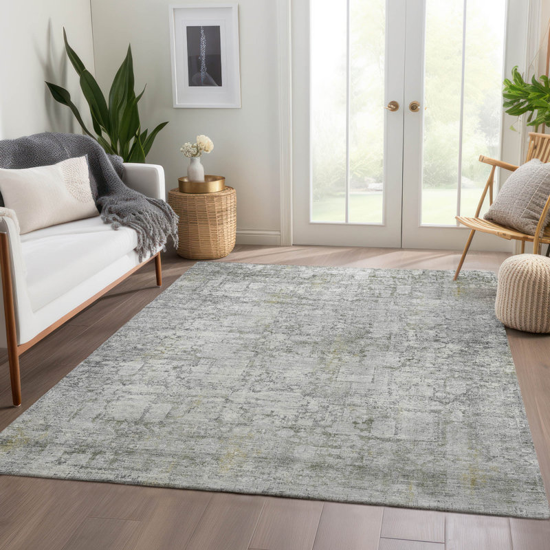 Machine Washable Indoor/Outdoor Xhevrie Gray Rug, Rectangle 5' x 7'6"