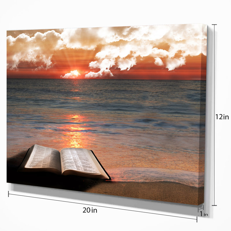 Religious Canvas Wall Art, Open Bible Spiritual Print - Open Bible, 12" H x 20" W x 1" D
