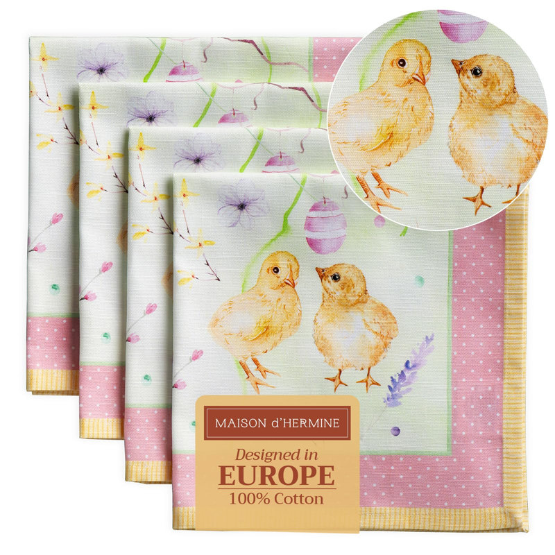 Maison d' Hermine Cloth Napkins Set of 4 100% Cotton Everyday Reusable Square Napkins Cloth Washable Dinner Party Wedding Restaurant Valentines Day Decorations Spring/Summer (Easter Zest, 20" x 20")