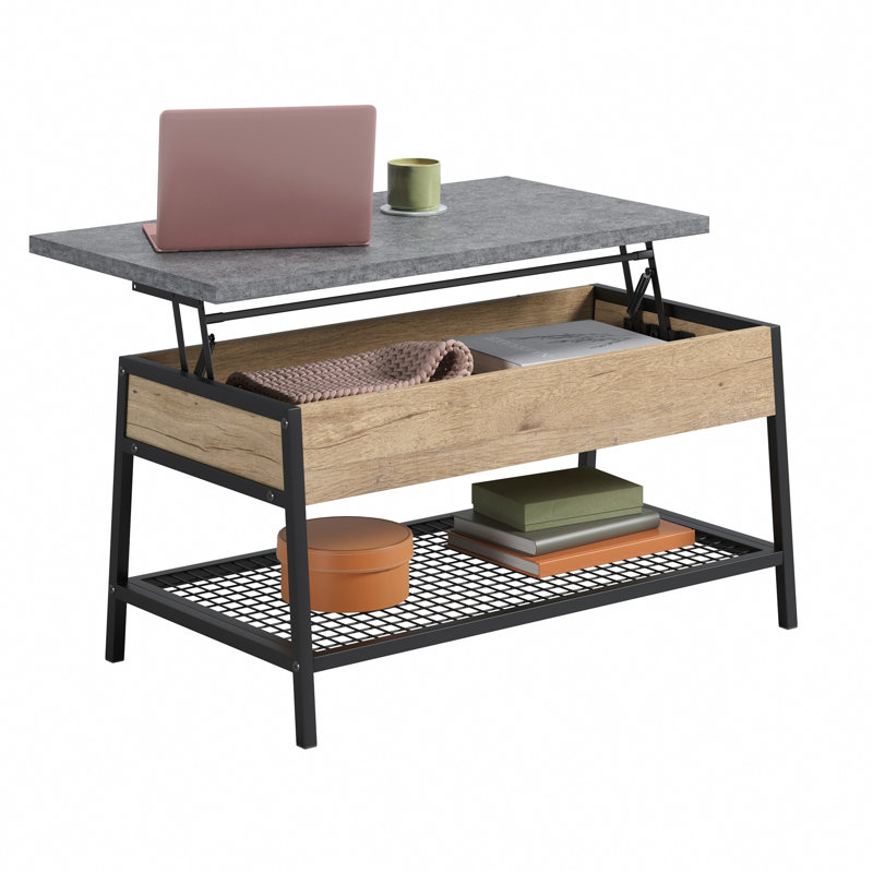 Table basse à plateau relevable, finition brune, 17.99" H x 34.72" W x 18.9" D
