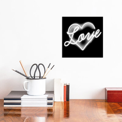 Neon Love White On Black by Hailey Carr - Wrapped Canvas Print