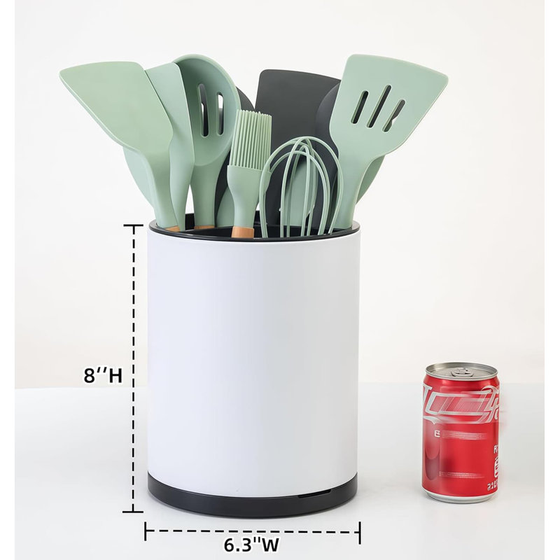Extra Large 360° Rotating Stainless Steel Utensil Holder - 3-Compartment Grey Counter Caddy, White