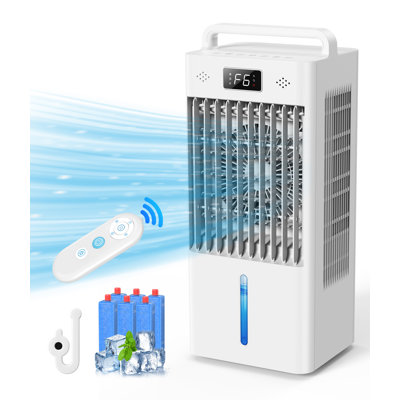 Climatiseurs portatifs à 6 vitesses, minuterie 12h pour arrêt automatique intelligent, réservoir 3gal pour refroidissement 20h, refroidisseur d'air par évaporation à distance de 16 pieds, refroidisseur de marais à 120 ° sans tuyau nécessaire