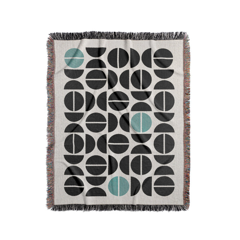 Barro Abstract Cotton Blend Blanket Throw, Teal/Black/Off-White, 60" L x 60" W