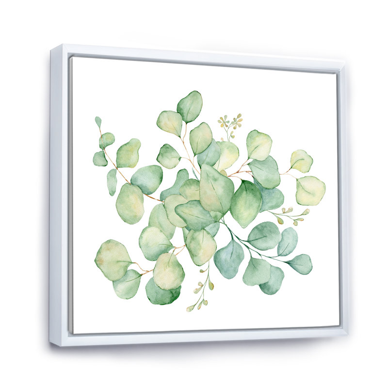 «Green Eucalyptus Bouquet On White», reproduction d'art sur toile traditionnelle, H 16 po x l 16 po x P 1 po
