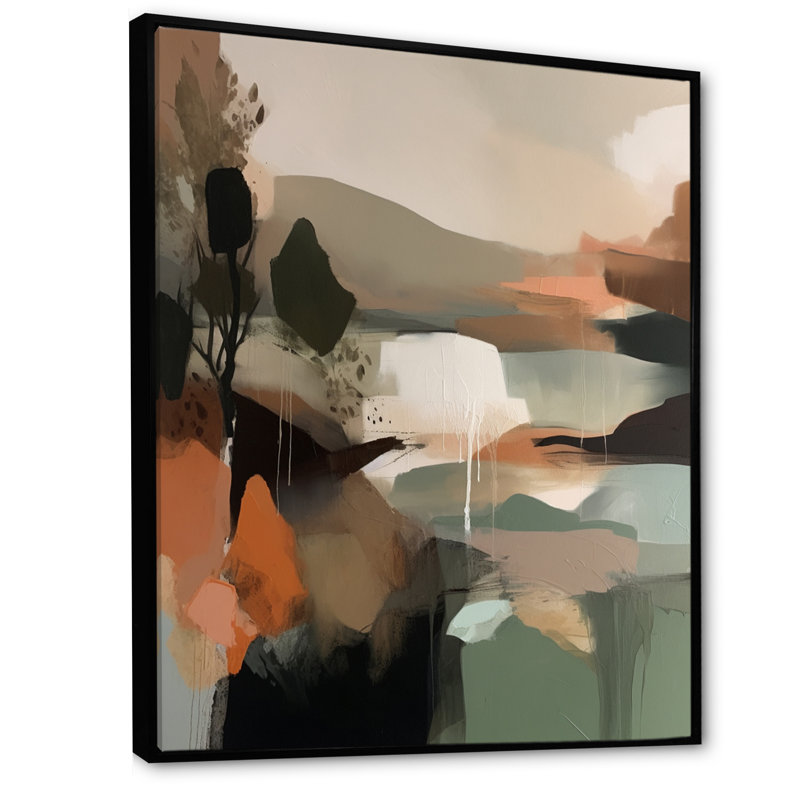 Green And Beige Transcending Reality I - Abstract Painting Wall Art Living Room, 32" H x 24" W x 1" D, Black Floater Framed