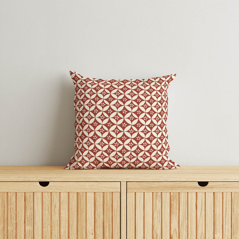 Coussin décoratif Sakura Bloom, Brique argile géométrique, Carré 26 po