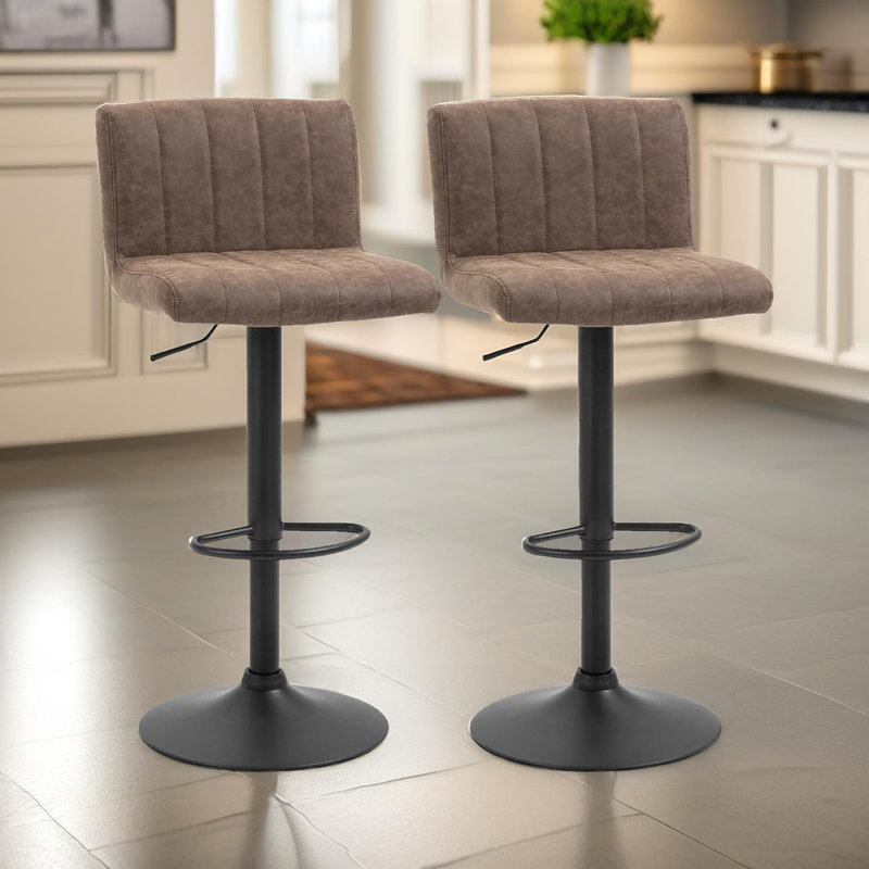 Baldinelli Brown Swivel Adjustable Height 2 Bar Stools, Kitchen Chair, Vegan Leather