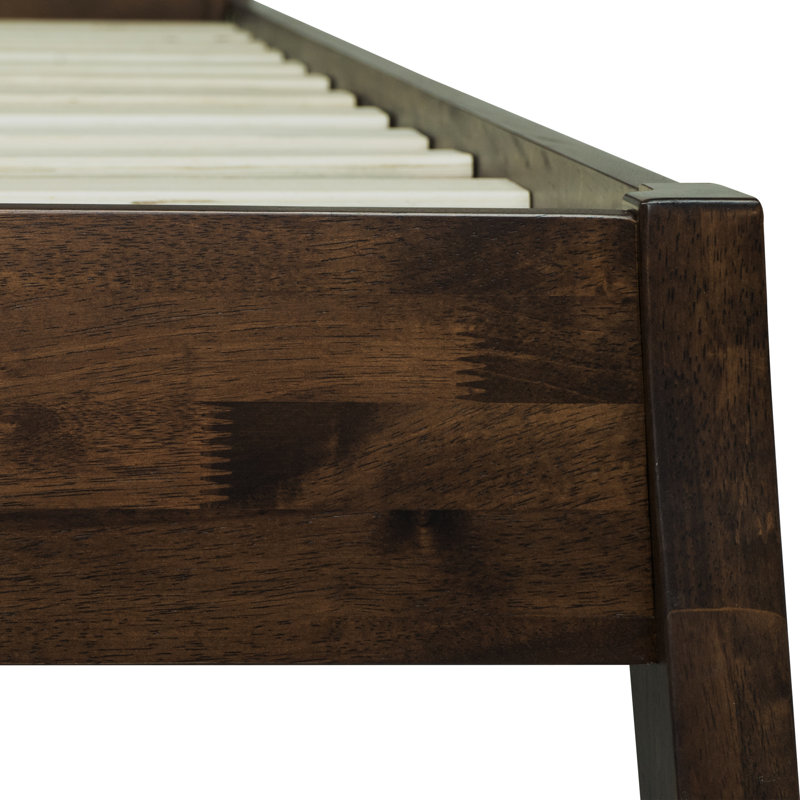 Premium Solid Wood Bed Frame with Headboard, Scandinavian Signature High Headboard Wood Bed, Walnut, King