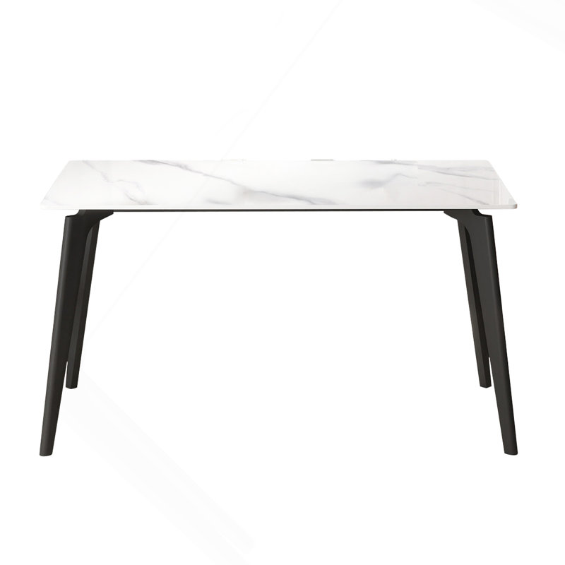 Table de salle à manger 55,12 po en pierre artificielle moderne à rebord droit et pieds en métal noir pouvant accueillir 6 personnes