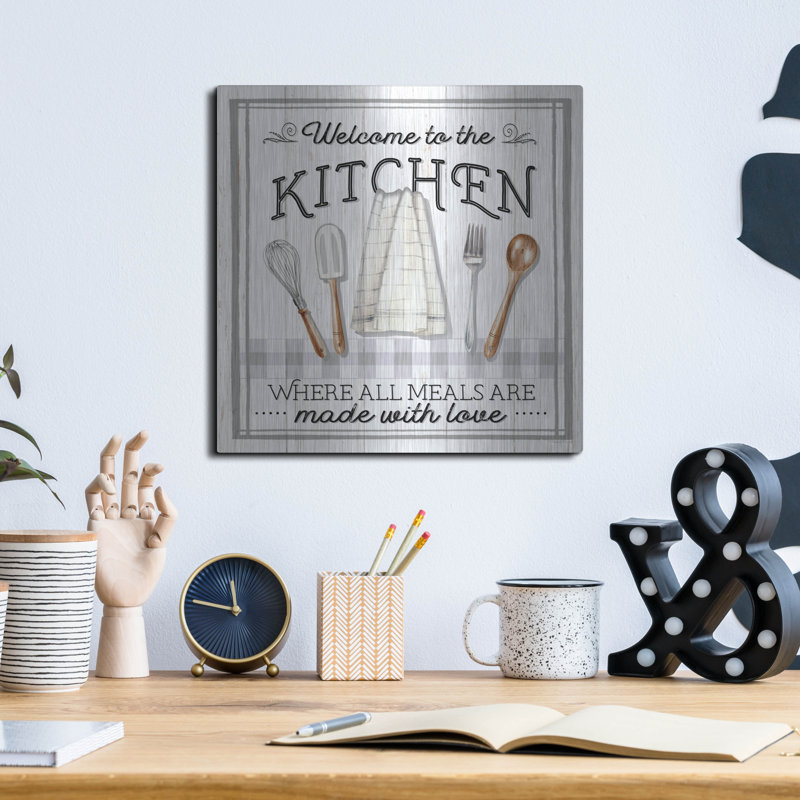  «Kitchen Welcome» par Elizabeth Tyndall, art mural en métal, 12 po x 12 po