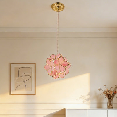 Luminaire suspendu 1 lumière fleur rose