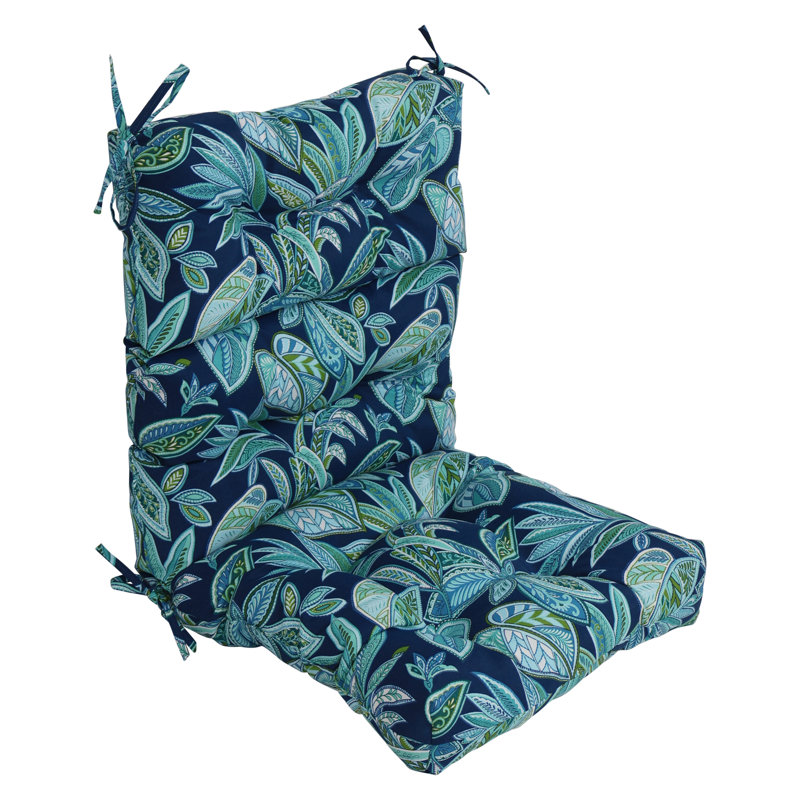 Outdoor Tufted Seat/Back Chair Cushion, 20" W x 20" D, Blue/Crestwood Marine Floral