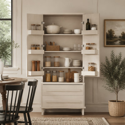 Armoire de cuisine 70 "avec 2 tablettes, armoire de luxe en bois avec 6 tablettes de porte et 3 tiroirs pour la cuisine, la salle à manger